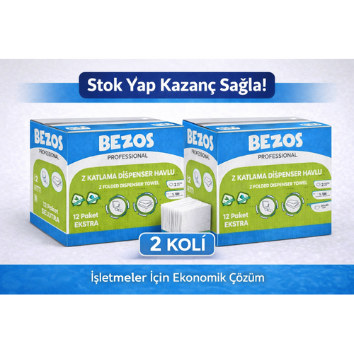 Bezos Z Katlamal� Dispenser Havlu 2 Katl� 20x22 cm %100 Sel�loz 2 Koli Avantaj Paket