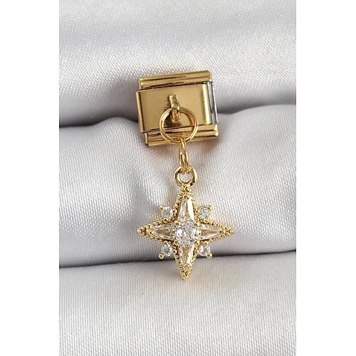 316L �elik Sallant�l� Zirkon Ta�l� Kutup Y�ld�z� Model Gold Renk Nomination Charm