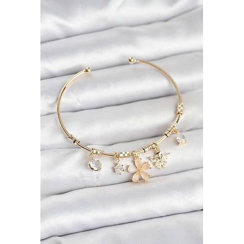 �i�ek ve Kelebek Charml� Gold Renk Pirin� Kad�n Bileklik