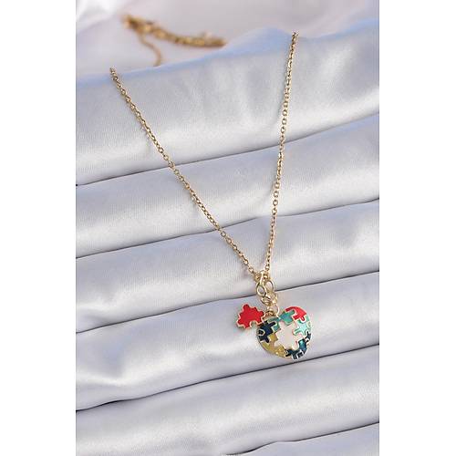 316L �elik Gold Renk Yapboz Motif Kalp Fig�r Charm Model Kad�n Kolye