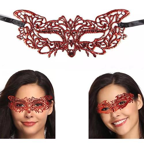 K�rm�z� Dantel Masquerade Maskesi 9 No