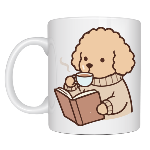 Kitap Okuyan Sevimli K�pek Tasar�ml� Porselen Kupa MODEL 190 � Kahve Temal� Tatl� K�pek Kahve Kupas� � K�pek Severlere Hediye Kupa