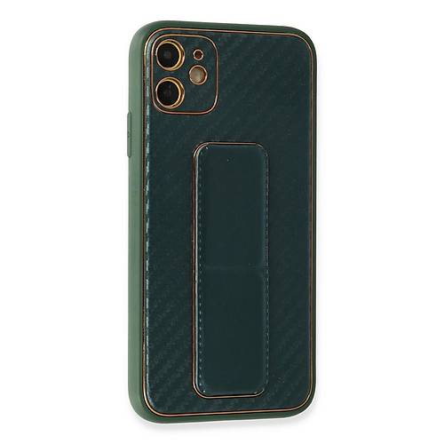 iPhone 12 K�l�f Coco Karbon Standl� Kapak - Ye�il