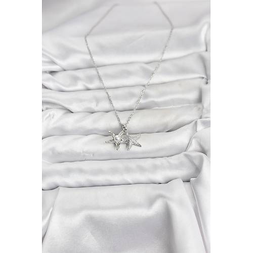 316L �elik Zincir G�m�� Renk Deniz Y�ld�z� Model Zirkon Ta�l� Kad�n Kolye