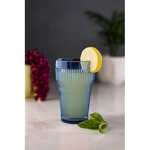 Akrilik Lacivert Tekli Uzun Bardak & Su Me�rubat Barda�� 400 ml ( Cam De�ildir )