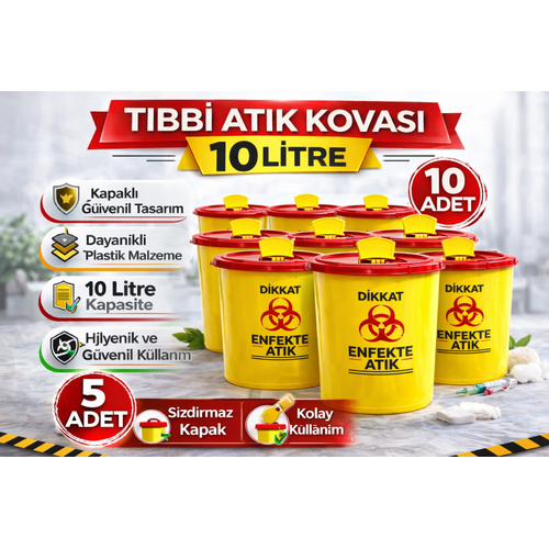 T�bbi At�k Kovas� 10 Litre 10 Adet Kapakl� T�bbi At�k Kutusu Enfekte At�k Kovas� Seti