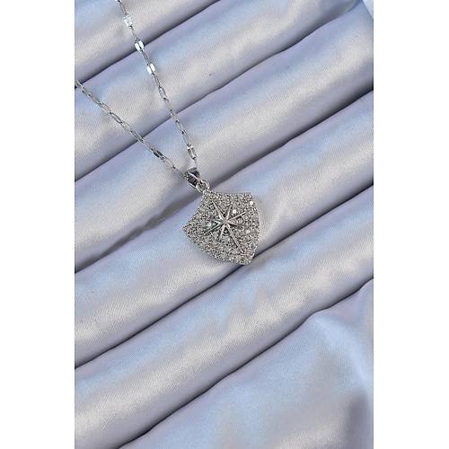 316L �elik Zincir G�m�� Renk Zirkon Ta�l� Kutup Y�ld�z� Kolye