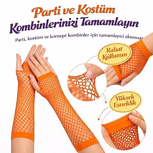 80�ler 90�lar Retro Turuncu File Parmaks�z Eldiven 26 cm