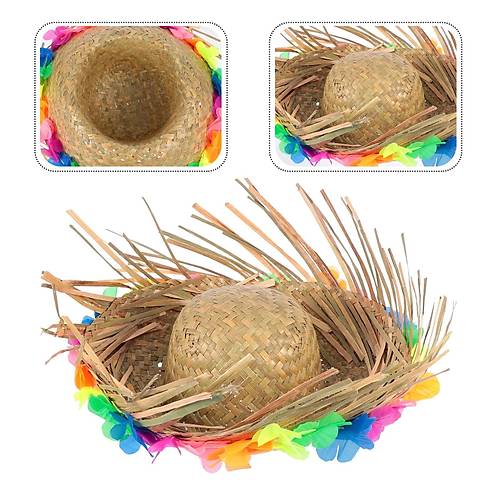 Naturel Renk P�sk�ll� �rme Has�r Hawaii Luau Aloha �apka 13x36 cm