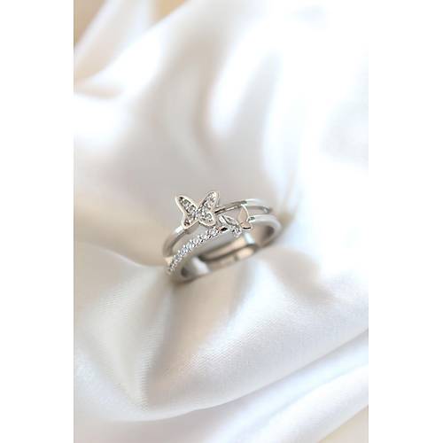 Zirkon Ta�l� G�m�� Kaplama Kelebekli Kad�n Y�z�k