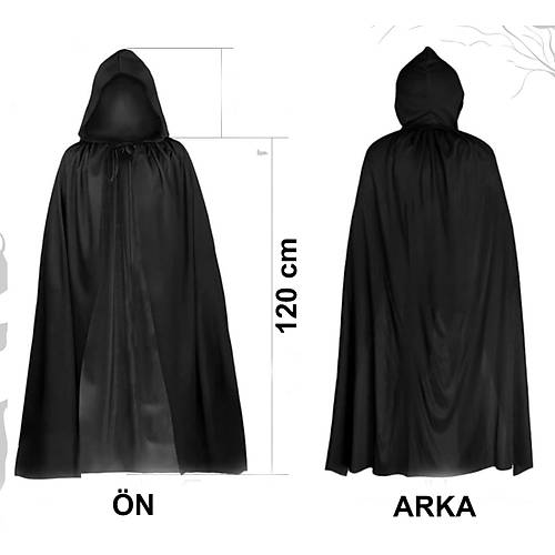 Siyah Uzun Pelerin 120 cm Kap��onlu � Cosplay ve Parti Kost�m�