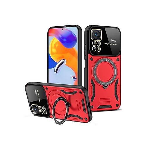 Redmi Note 12 Pro 4G K�l�f Joy Lens Standl� Kapak - K�rm�z�
