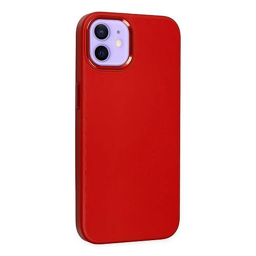 iPhone 12 K�l�f Asya Deri Silikon - K�rm�z�