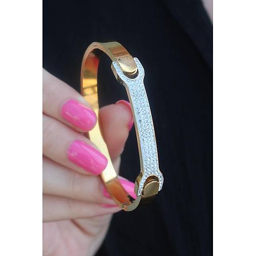 316L �elik Gold Renk Zirkon Ta�l� Kad�n Kelep�e
