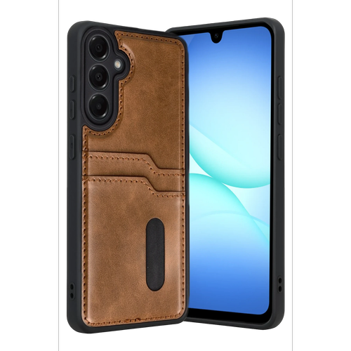 Galaxy A57 5G Sara Kartvizitli Deri K�l�f - Taba