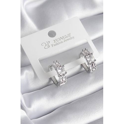 Pirin� G�m�� Renk Kare Zirkon Ta�l� Kad�n K�pe