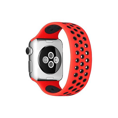 Watch 38mm Ayarl� Delikli Silikon Kordon - K�rm�z�-Siyah