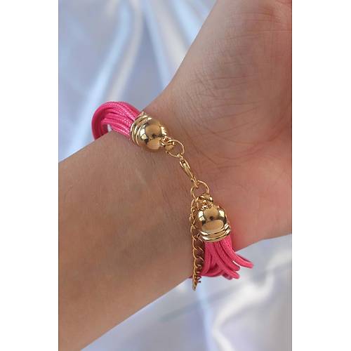 Pembe Renk Zirkon Ta�l� Metal Aksesuarl� �pli �oklu Bileklik