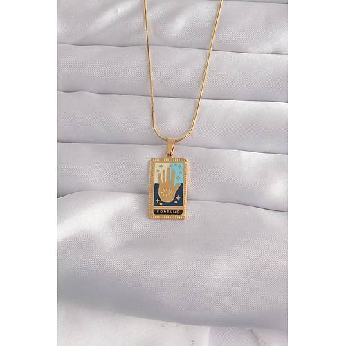 316L �elik Gold Renk Kar���k Mineli El Fig�r Tarot Kolye