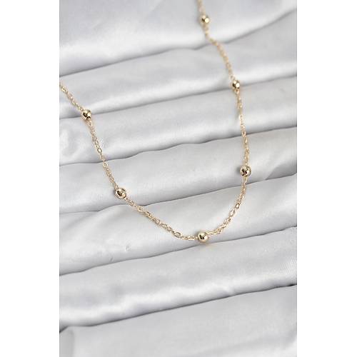 CM 14K Gold Renk Pirin� Top Zincirli 60 cm Kad�n Kolye