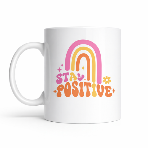 Stay Positive Tasar�ml� Porselen Kupa MODEL 144 � Renkli G�kku�a�� Desenli, Motivasyon Veren Kahve & �ay Kupas� � Hediyelik Kupa