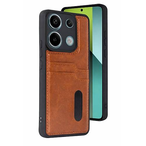Redmi 15C 4G Sara Kartvizitli Deri K�l�f - Taba