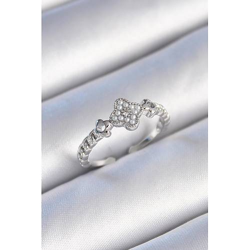 Pirin� G�m�� Renk �ncili Yonca Model Zirkon Ta� Detayl� Kad�n Y�z�k