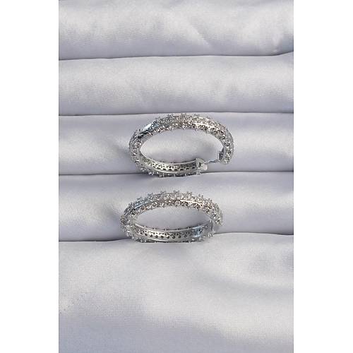 Pirin� G�m�� Renk Zirkon Ta�l� Motifli Halka K�pe