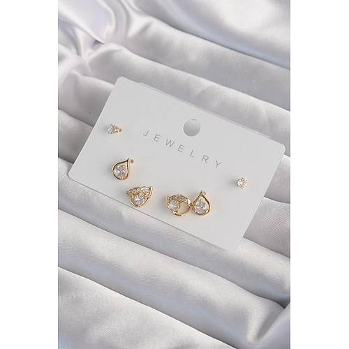 Pirin� Gold Renk Zirkon Ta�l� Damla Model K�pe Seti