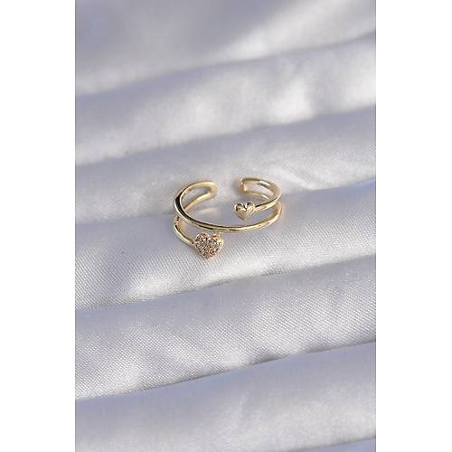 Pirin� Gold Renk Zirkon Ta�l� Kalpli Model Ayarlanabilir Y�z�k