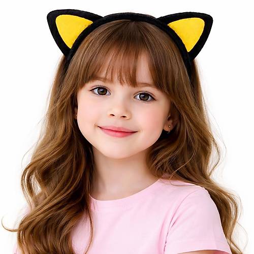 Pelu� Kedi Kulak Ta� Sar� Siyah � �ocuk Parti & Kost�m Tac�