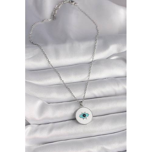 316L �elik G�m�� Renk Zincir Beyaz Mineli Turkuaz G�z ��leme Model Kad�n Kolye