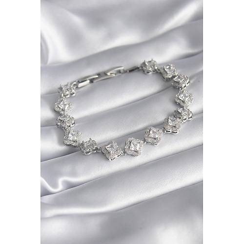 Pirin� G�m�� Renk Zirkon Ta�l� Yonca Model VIP Seri Kad�n Bileklik