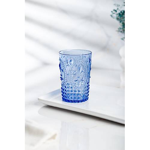 Akrilik Mavi Tekli K�sa Bardak & Su Me�rubat Kahve Yan� Barda�� 400 ml ( Cam De�ildir )