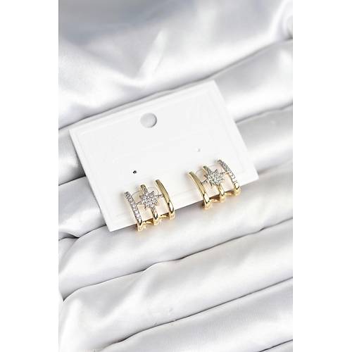 Kaburga Model Kutup Y�ld�z� Detayl� Gold Renk Kad�n K�pe