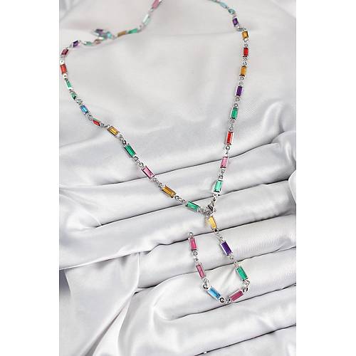 Pirin� Renkli Zirkon Ta�l� Dikd�rtgen Model G�m�� Renk Kad�n Y Kolye