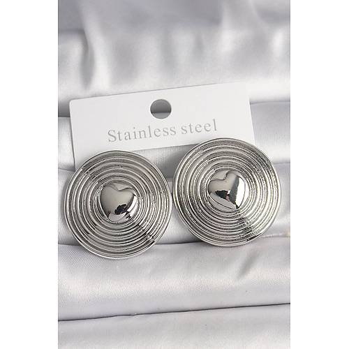 Pirin� G�m�� Renk Kalp ��lemeli Daire Plaka Model Kad�n K�pe