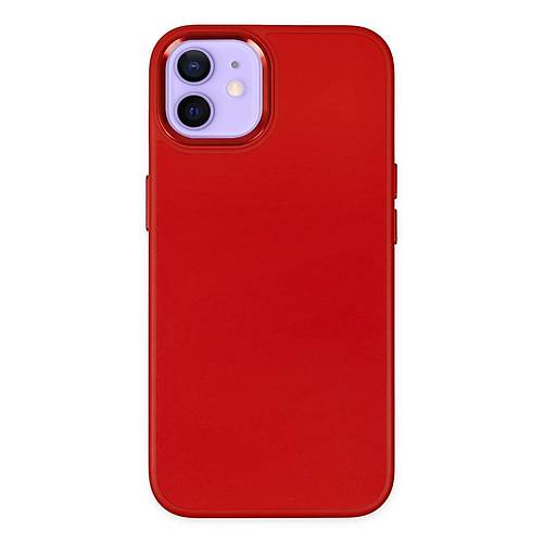 iPhone 12 K�l�f Asya Deri Silikon - K�rm�z�
