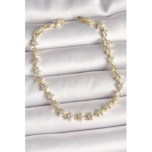 Pirin� Gold Renk Zirkon Ta�l� Y�ld�z Model VIP Seri Kad�n Bileklik