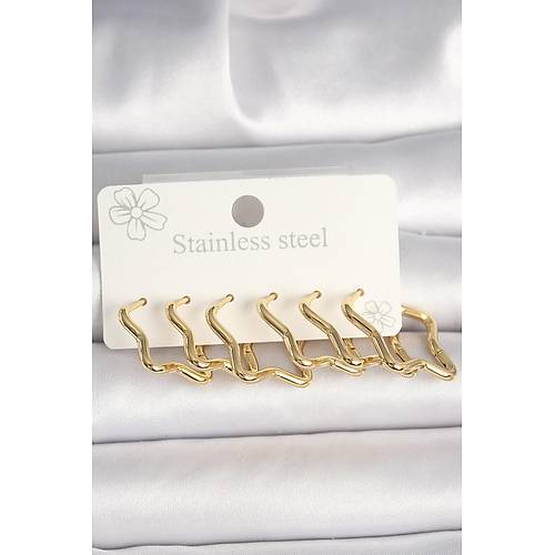 316L �elik Gold Renk Y�ld�z Model Kad�n K�pe Seti