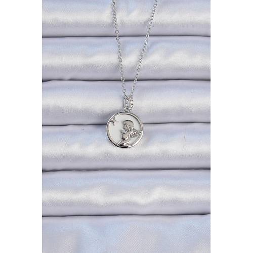 316L �elik Zincir G�m�� Renk Zirkon Ta�l� Mineli Melek Kolye