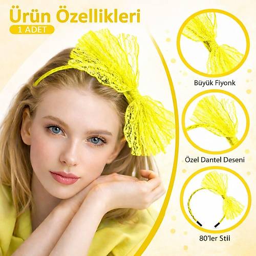 80�ler 90�lar Neon Sar� Dantel Ta� Fiyonklu