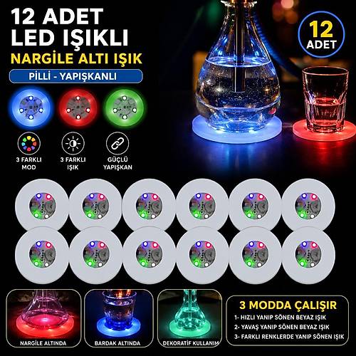 RGB LED Nargile Alt� I��k 12�li Set