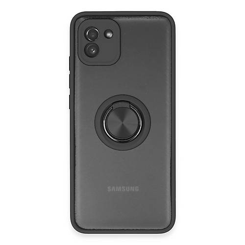 Galaxy A03 K�l�f Montreal Y�z�kl� Silikon Kapak - Siyah