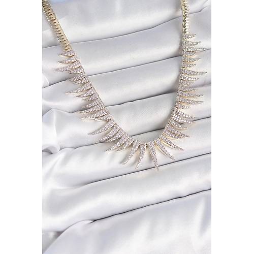 Pirin� Gold Renk Zirkon Ta�l� Sivri Model VIP Seri Kad�n Kolye