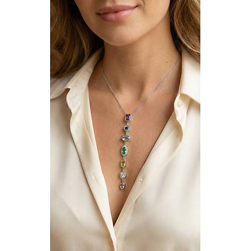 Pirin� Renkli Zirkon Ta�l� Model G�m�� Renk 7 Element Kad�n Y Kolye