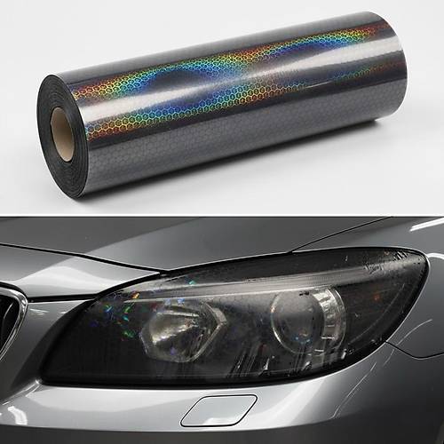 Petek Desenli 3D Colormatik Far Filmi Stop Folyosu 1mx30cm A��k Siyah