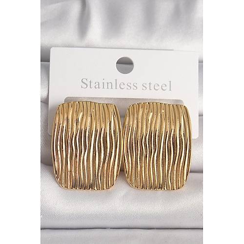 Pirin� Gold Renk ��lemeli Kare Plaka Model Kad�n K�pe