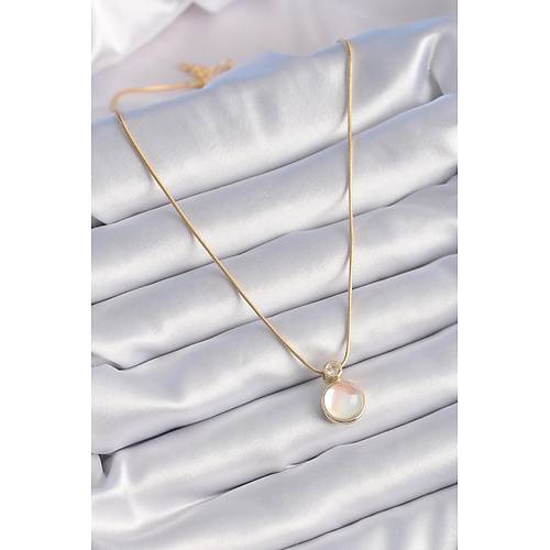 316L �elik Gold Renk Beyaz Sedefli Vintage Kad�n Kolye