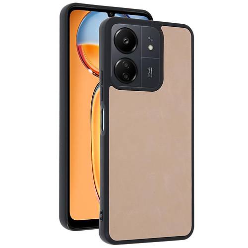Redmi 13C K�l�f Aras Deri Kapak - Pudra